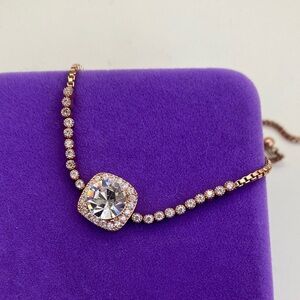 💛 14k Rose Gold Genuine Crystal Tennis Bolo Bracelet | Dainty Luxe Sparkle